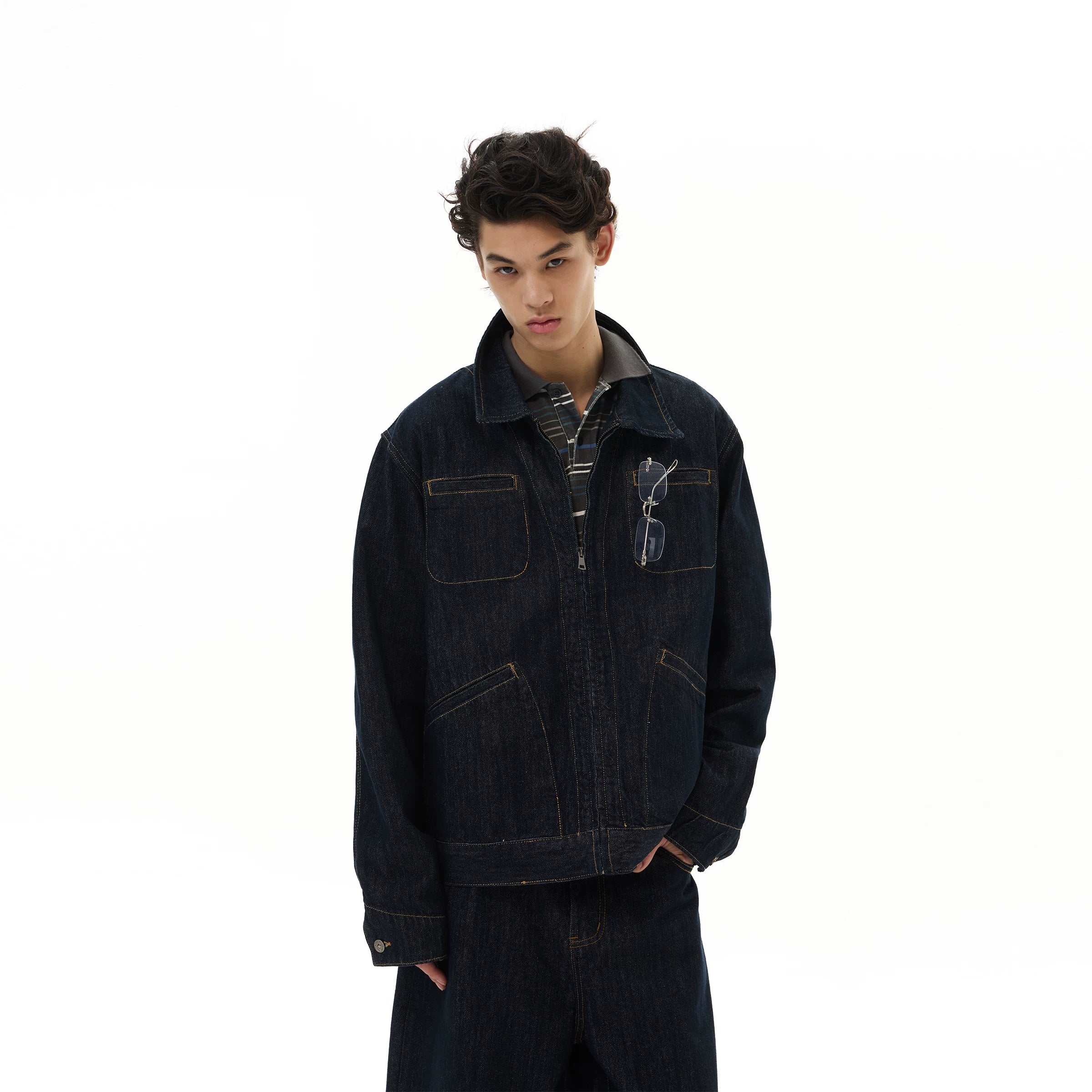 Midnight Track Zip Denim Jacket