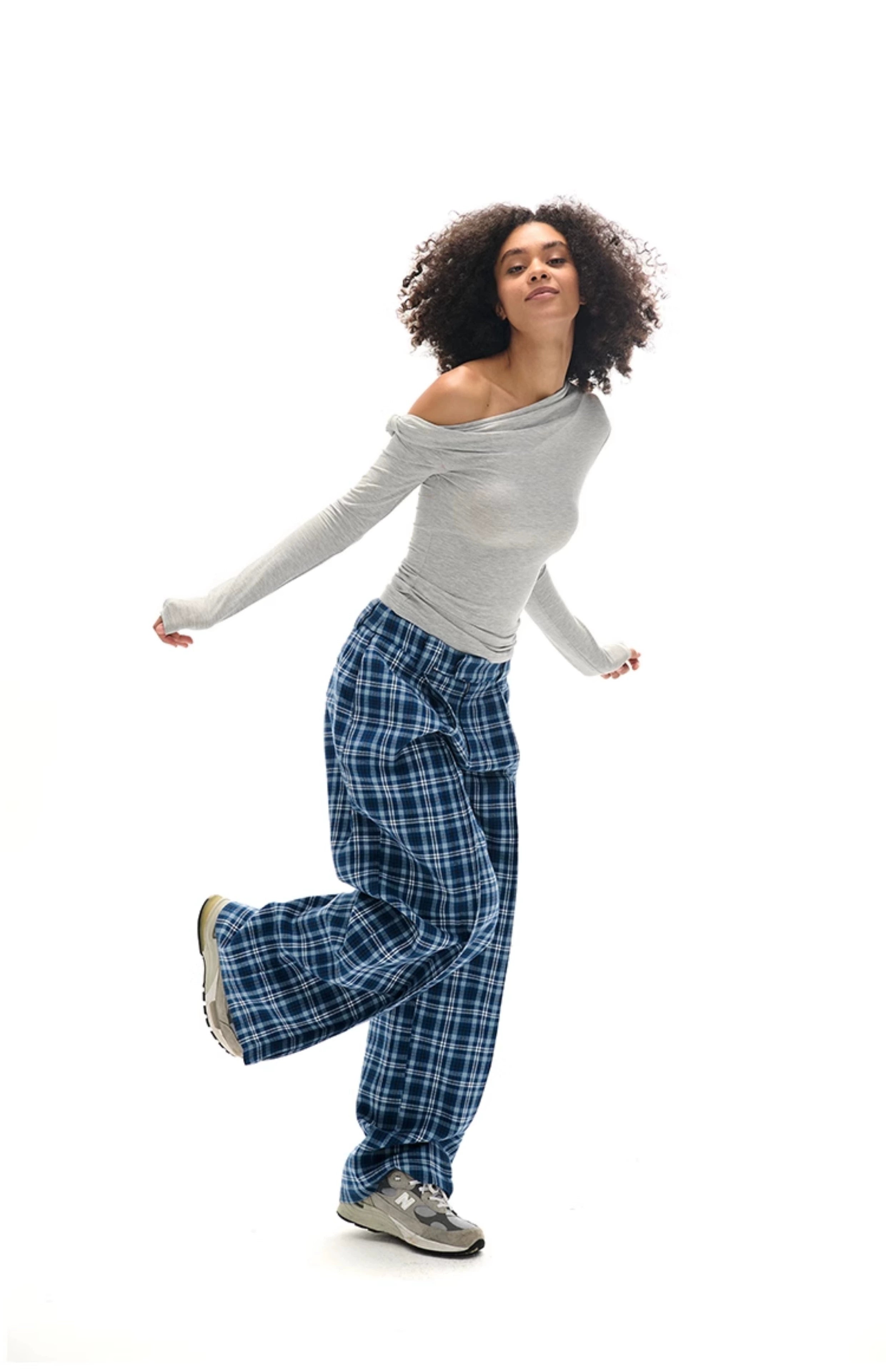 Plaid-Casu-Hosen mit weitem Bein