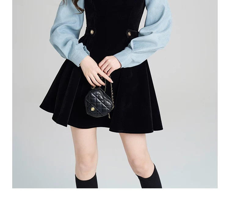 Velvet Pinafore Contrast Sleeve Dress