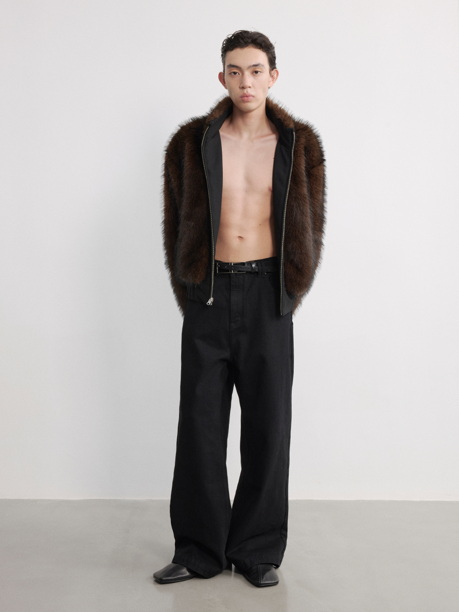 Black Minimalist Wide-Leg Denim Trousers