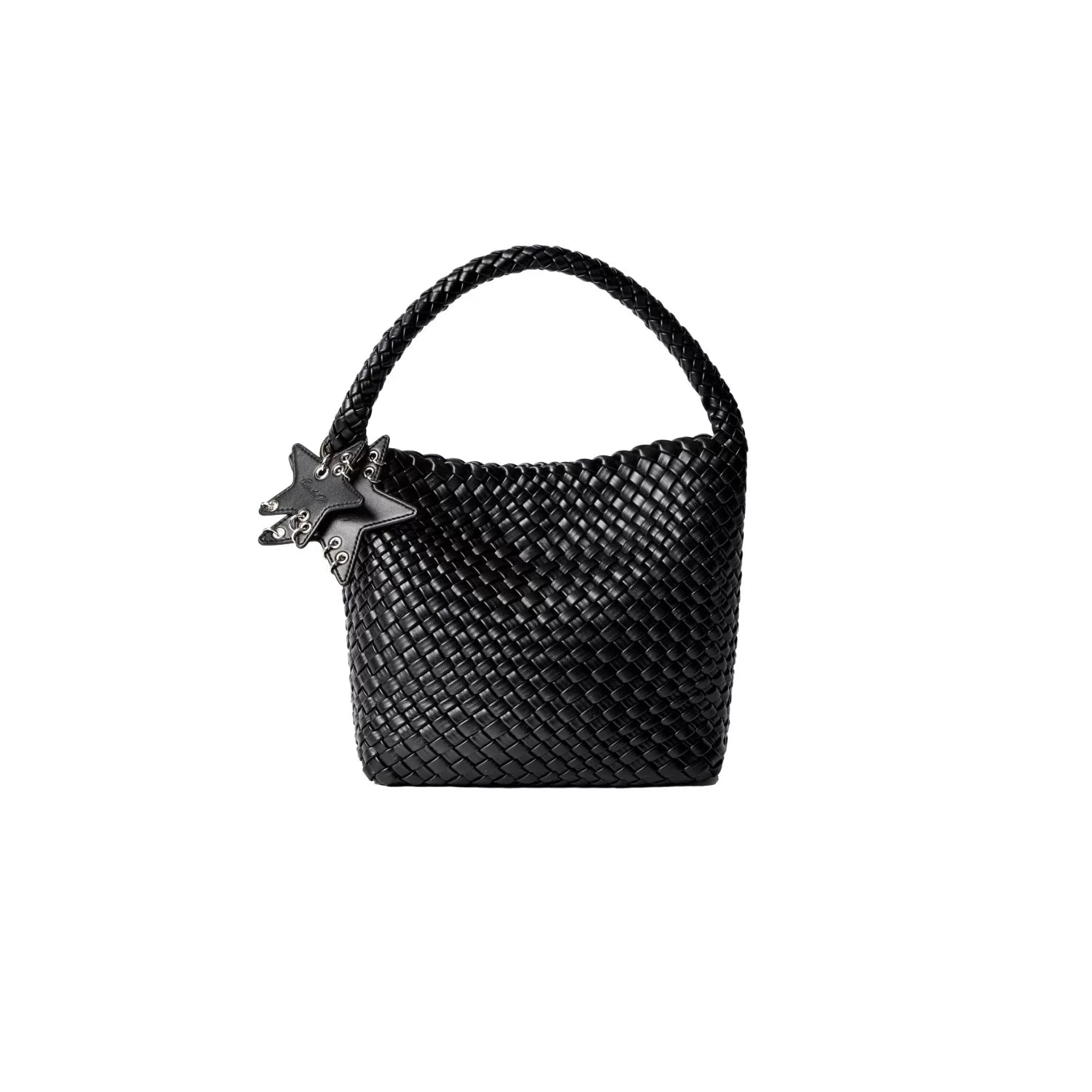 Metallic Braided Star Hobo Tote - Black / Small
