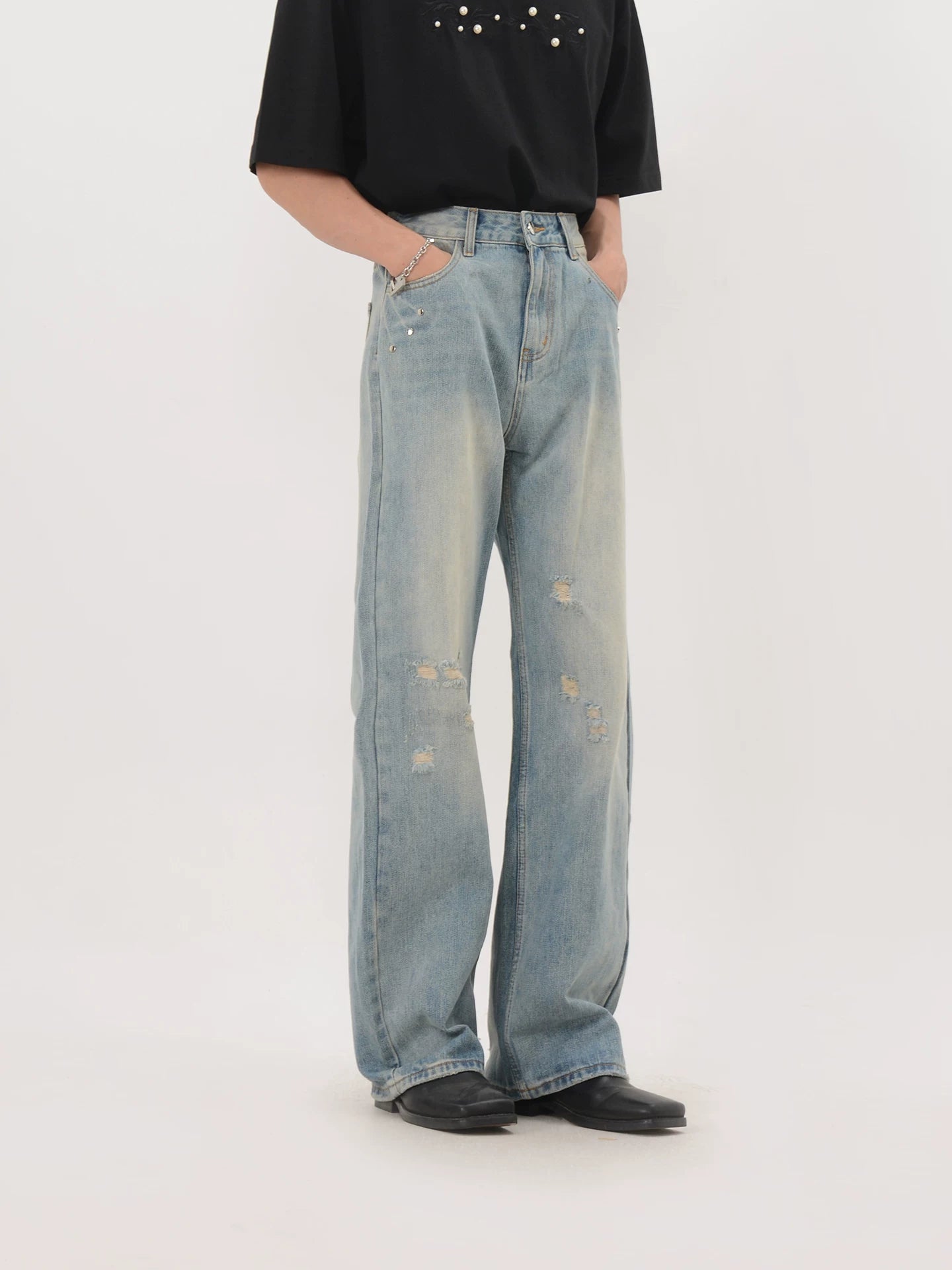Shoreline Distressed Wide Denim