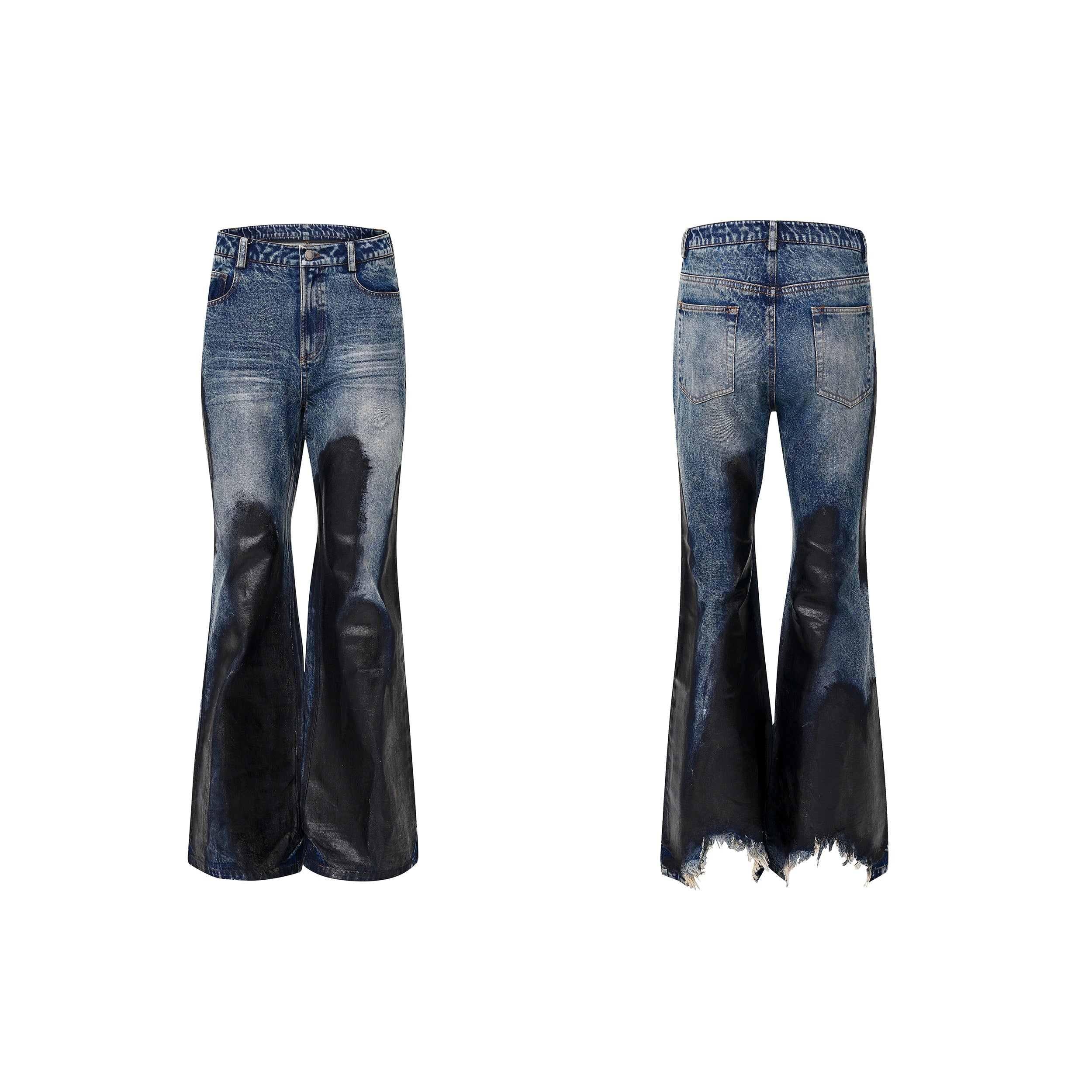Two-Tone Flared Distressed Jeans