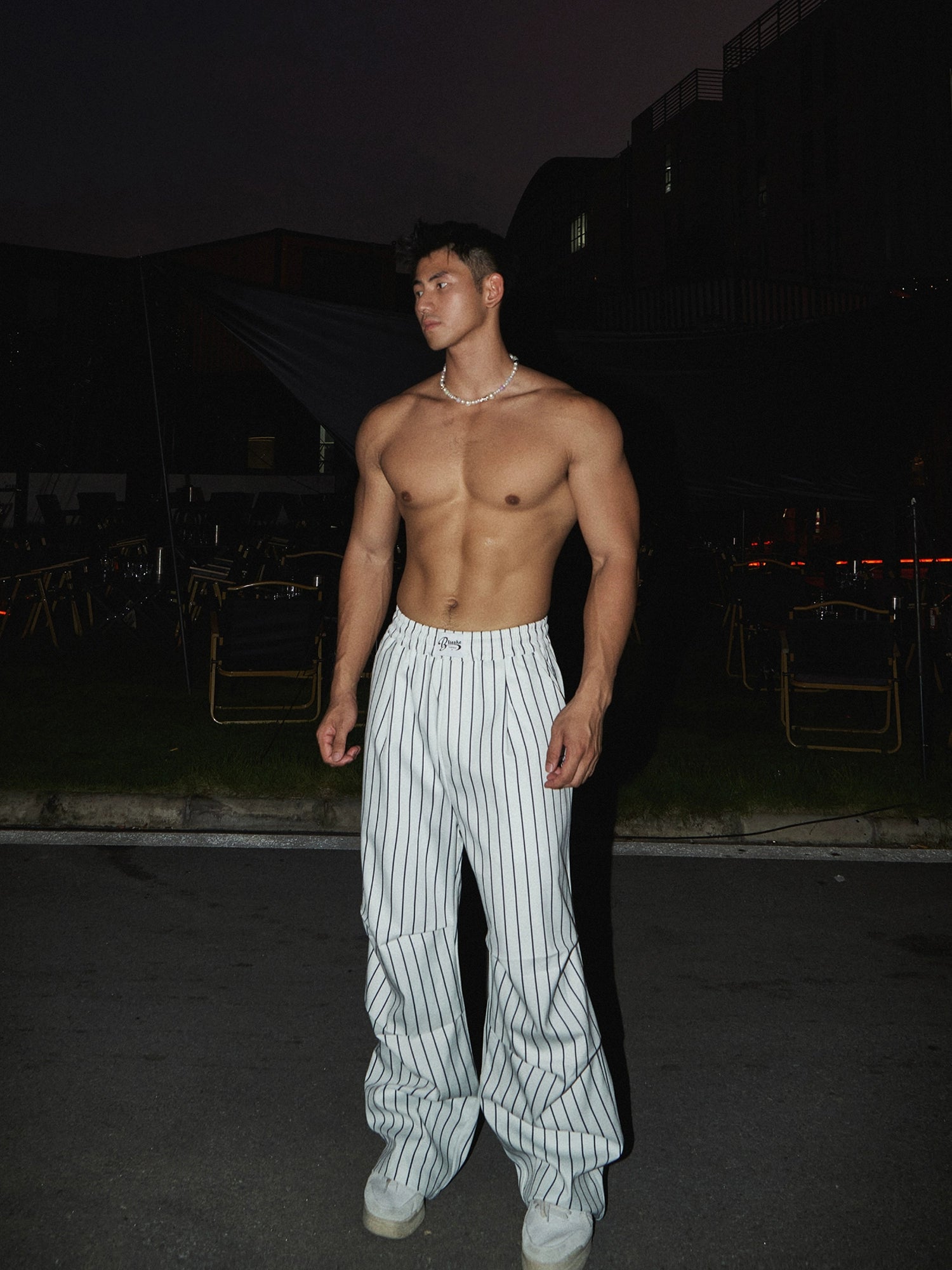 White Pinstriped Wide Leg Pants
