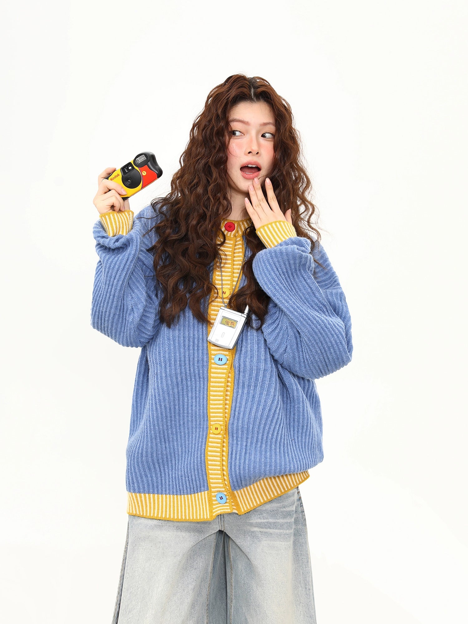 Sky Film Retro Contrast Cardigan