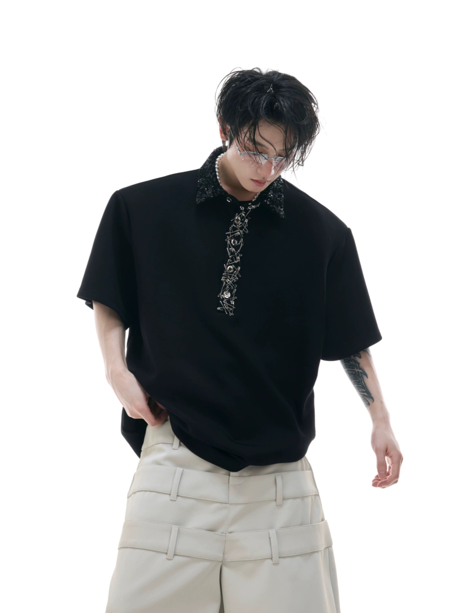 Grey Cotton Polo Shirt Short Sleeve