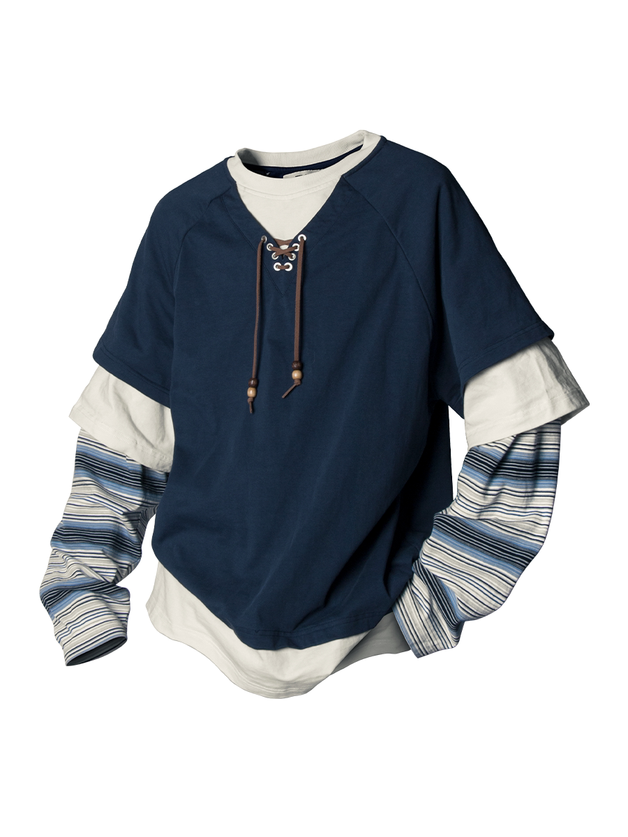 Layered Lace Up Raglan Sweatshirt