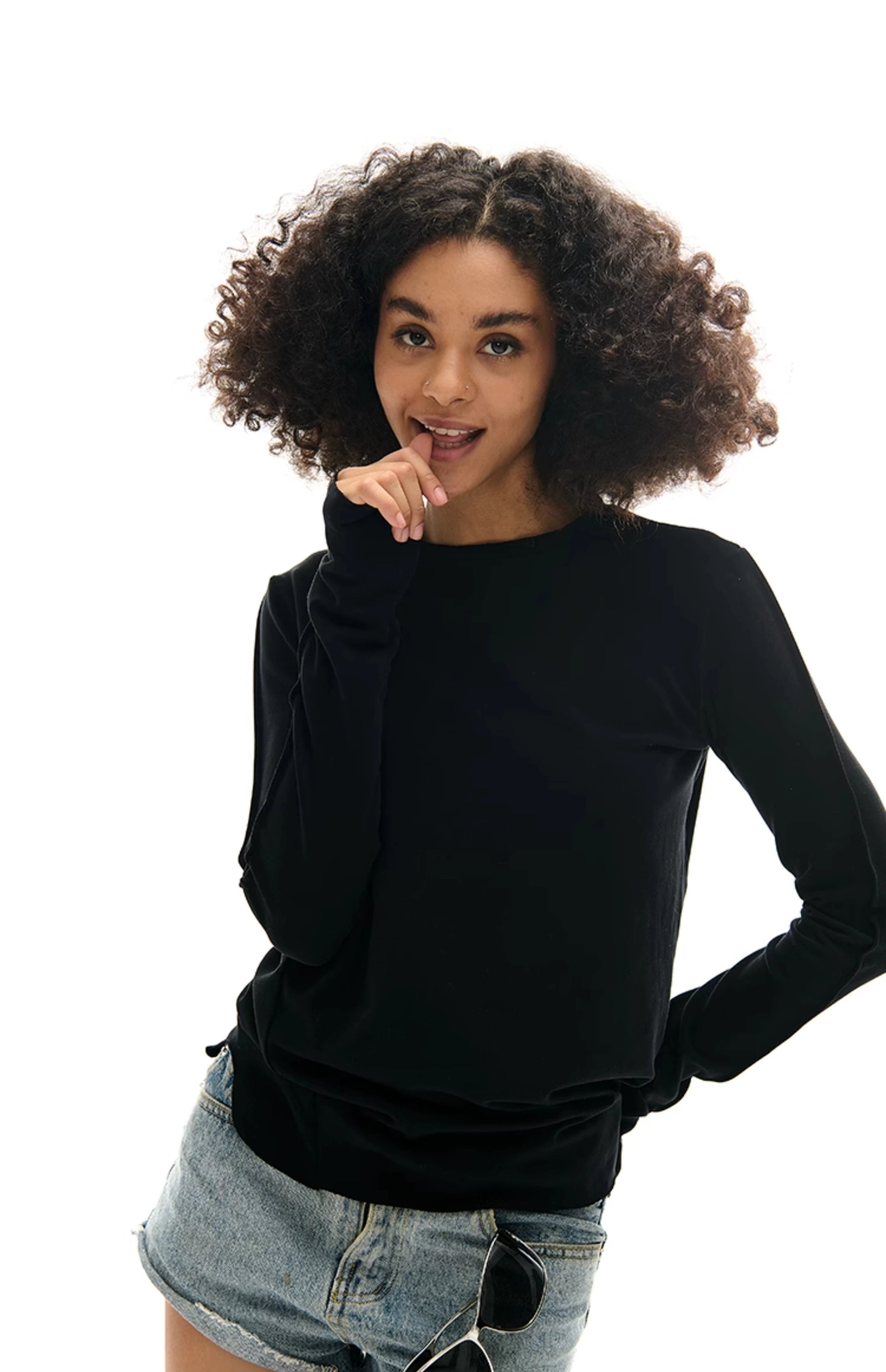 Camiseta de manga larga de ajuste delgado de cuello redondo