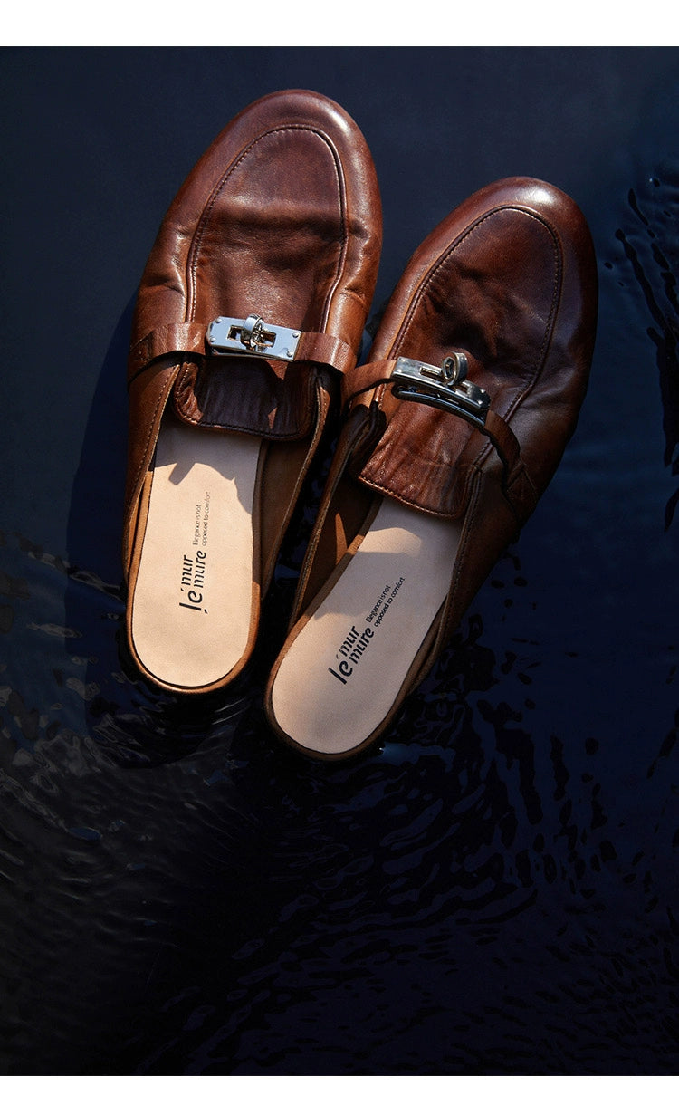 Leather Buckle Mules