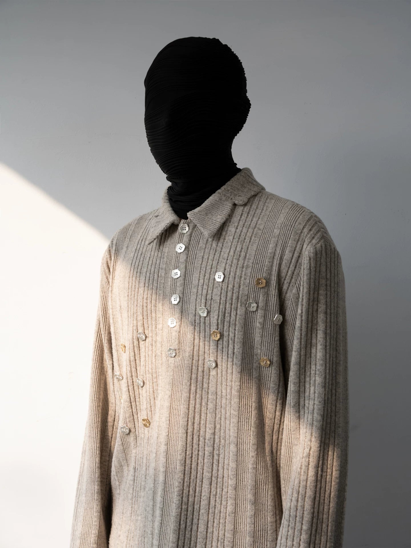 Gilded Scatter Rib Knit Polo Sweater