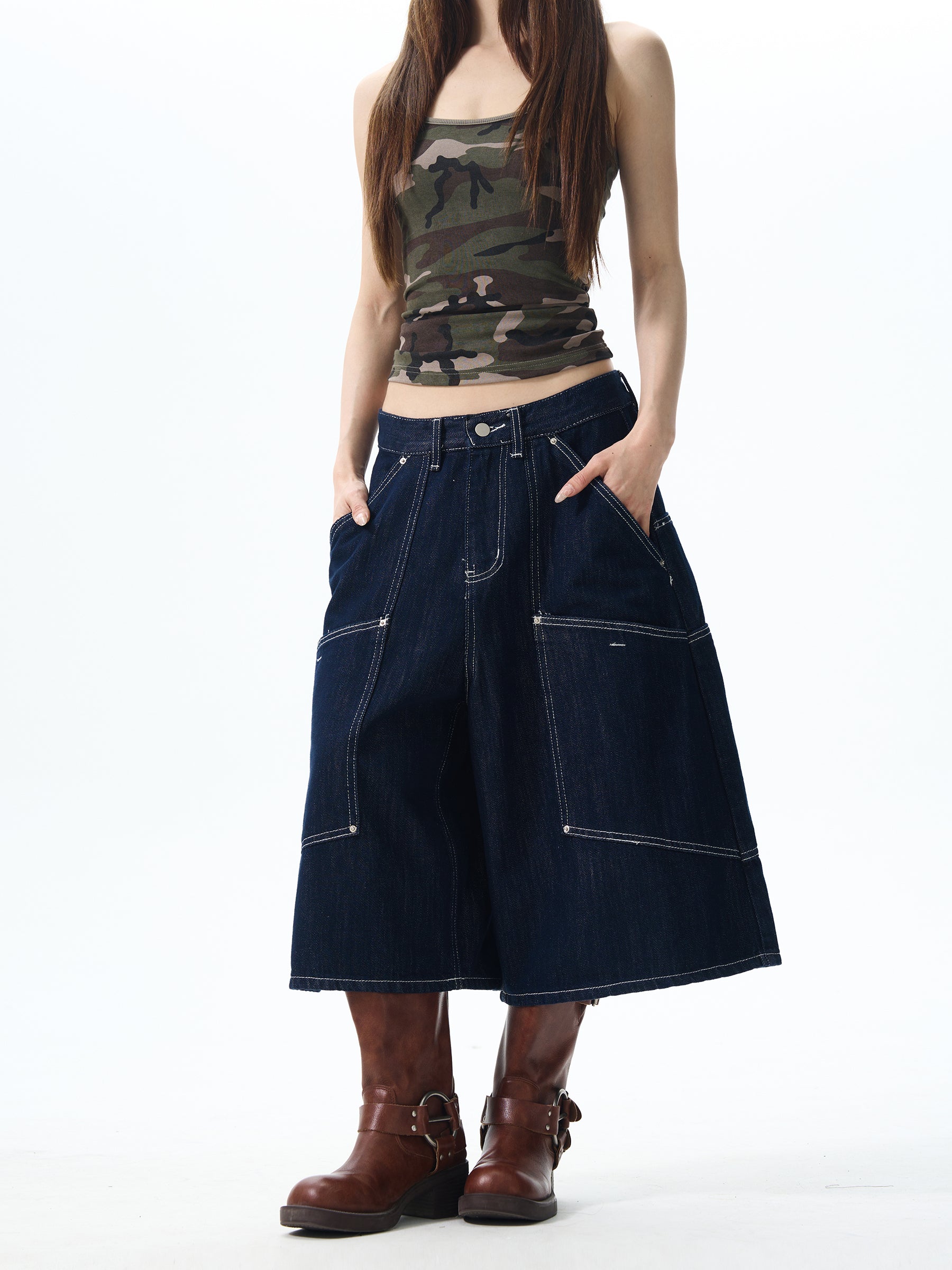 Contrast Stitch Denim Culottes