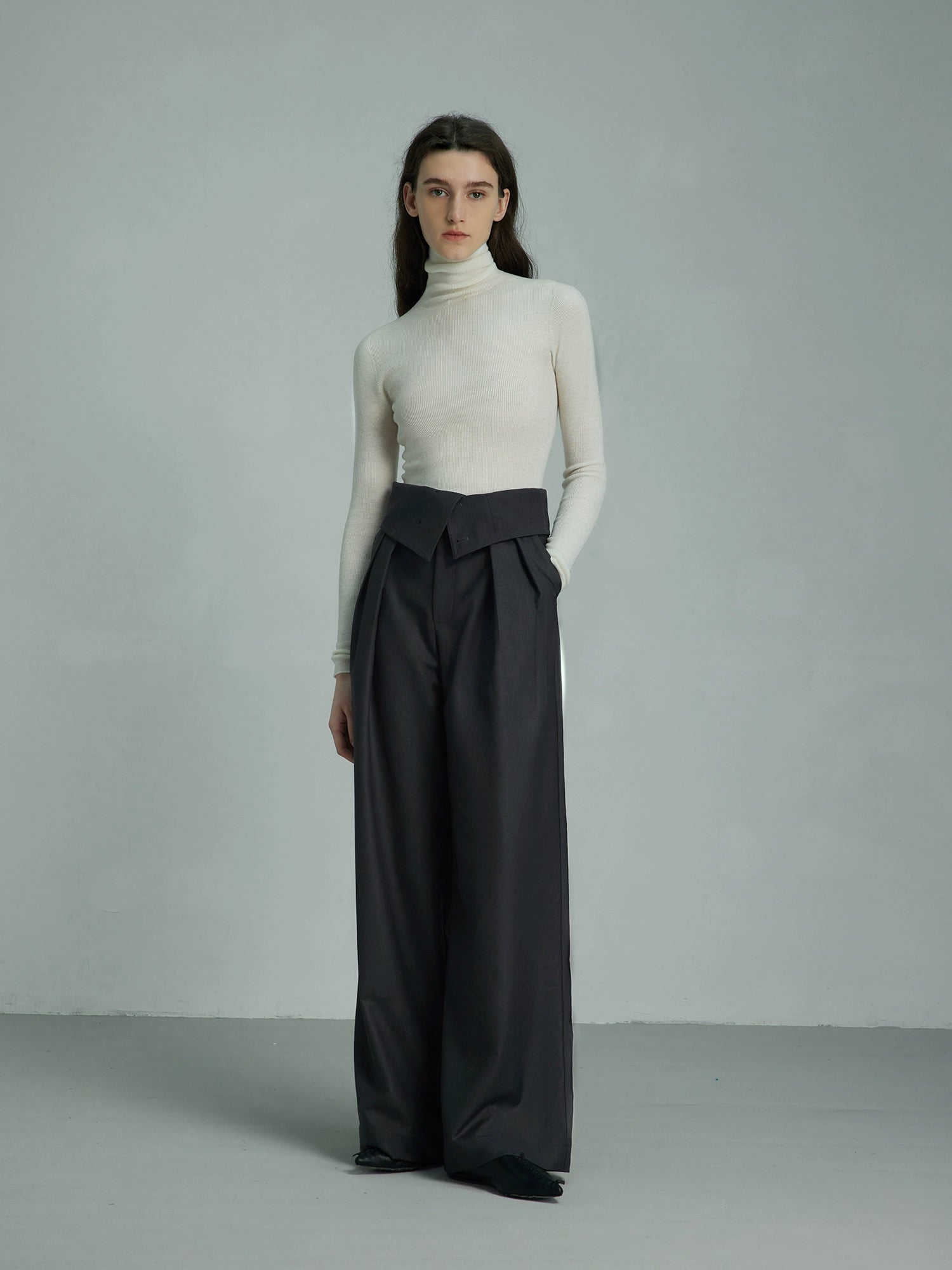 Black Wide-Leg High-Waist Trousers