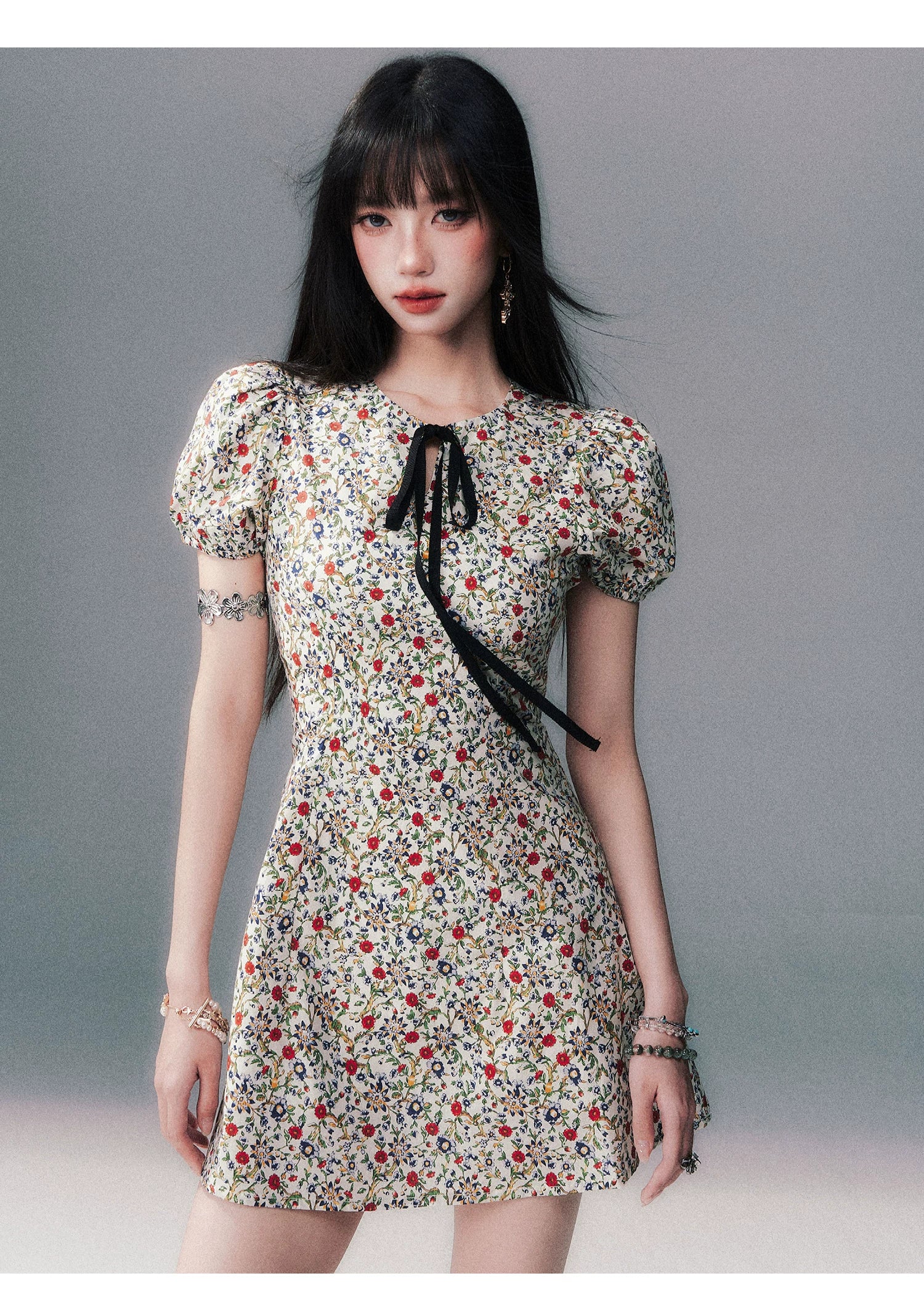 Garden Muse Bow‑Tie Floral Mini Dress