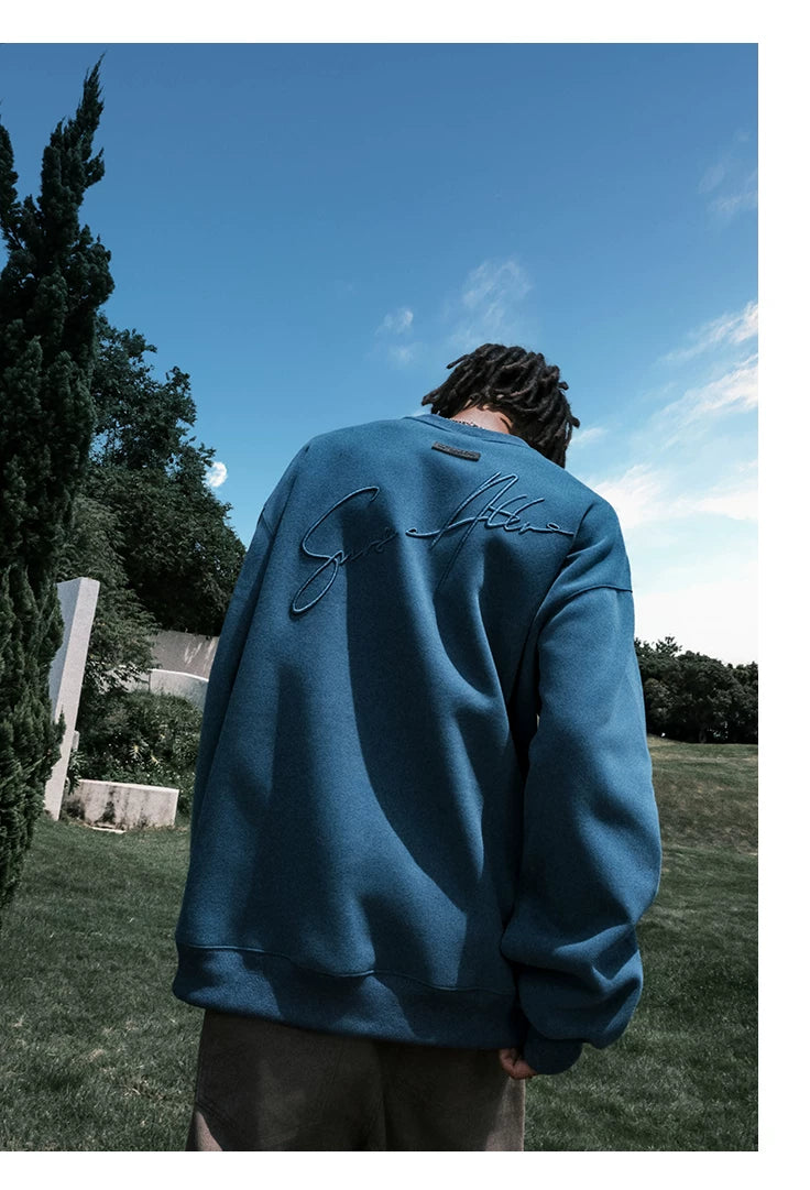 Script Embroidered Oversized Crewneck Sweatshirt