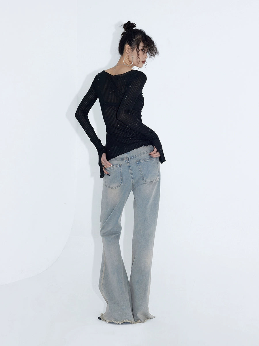 Galaxy Glint Ribbed Button Cardigan Top