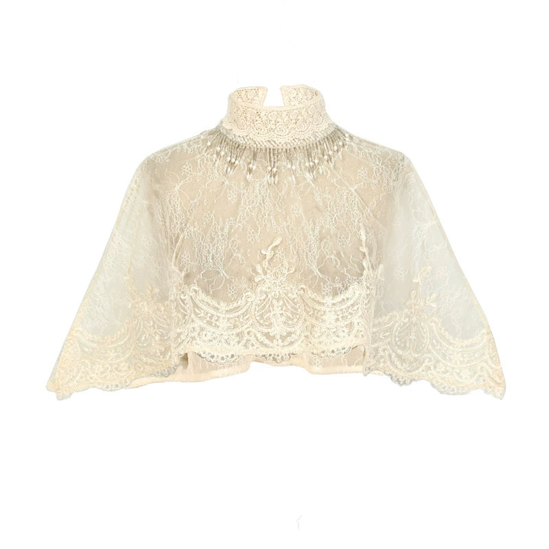 Victorian Ivory Lace High Collar Capelet
