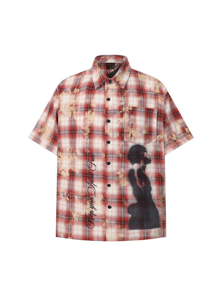 Men's Plaid Distressed Print Short-Sleeve Shirt