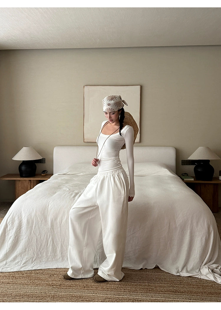 White Cotton Wide Leg Pants