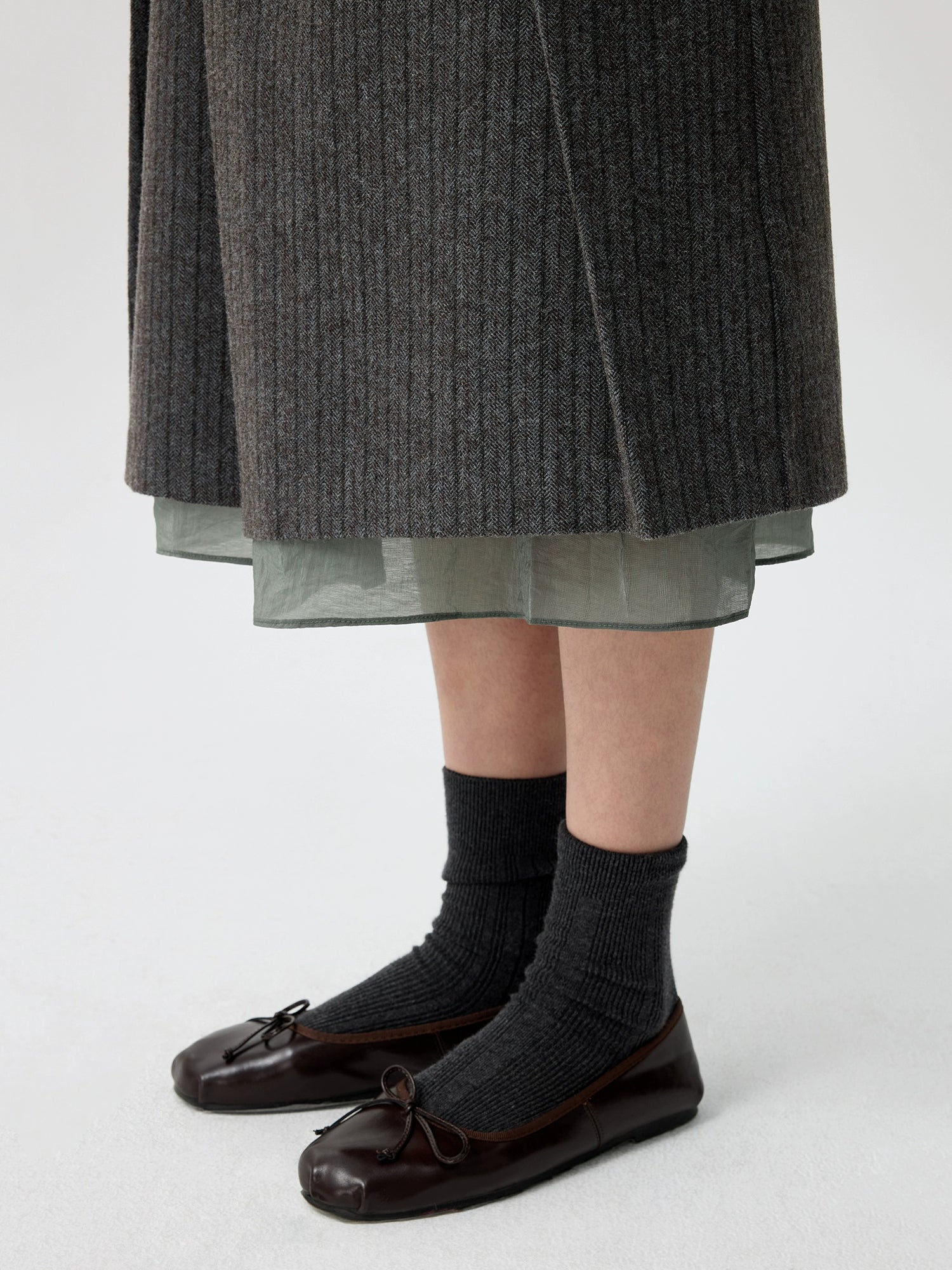 Pinstripe Wool Layered Midi Skirt