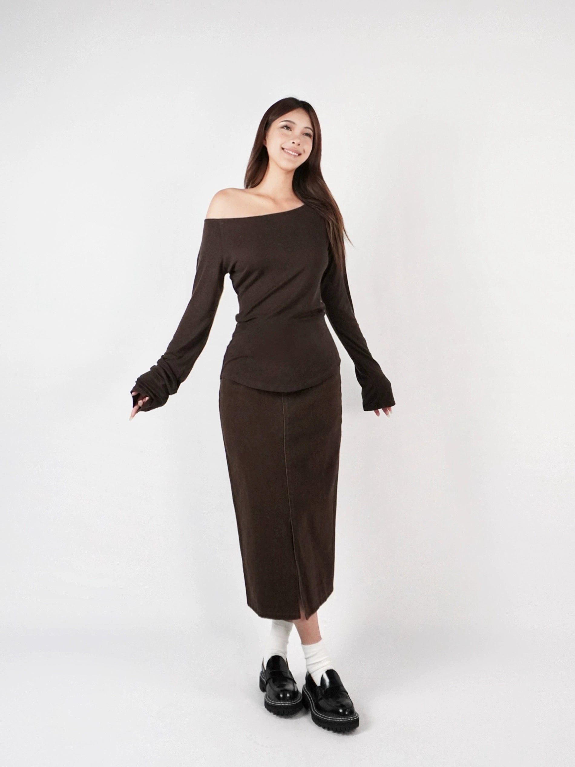 Slim-Fit Off-Shoulder Long-Sleeve Top
