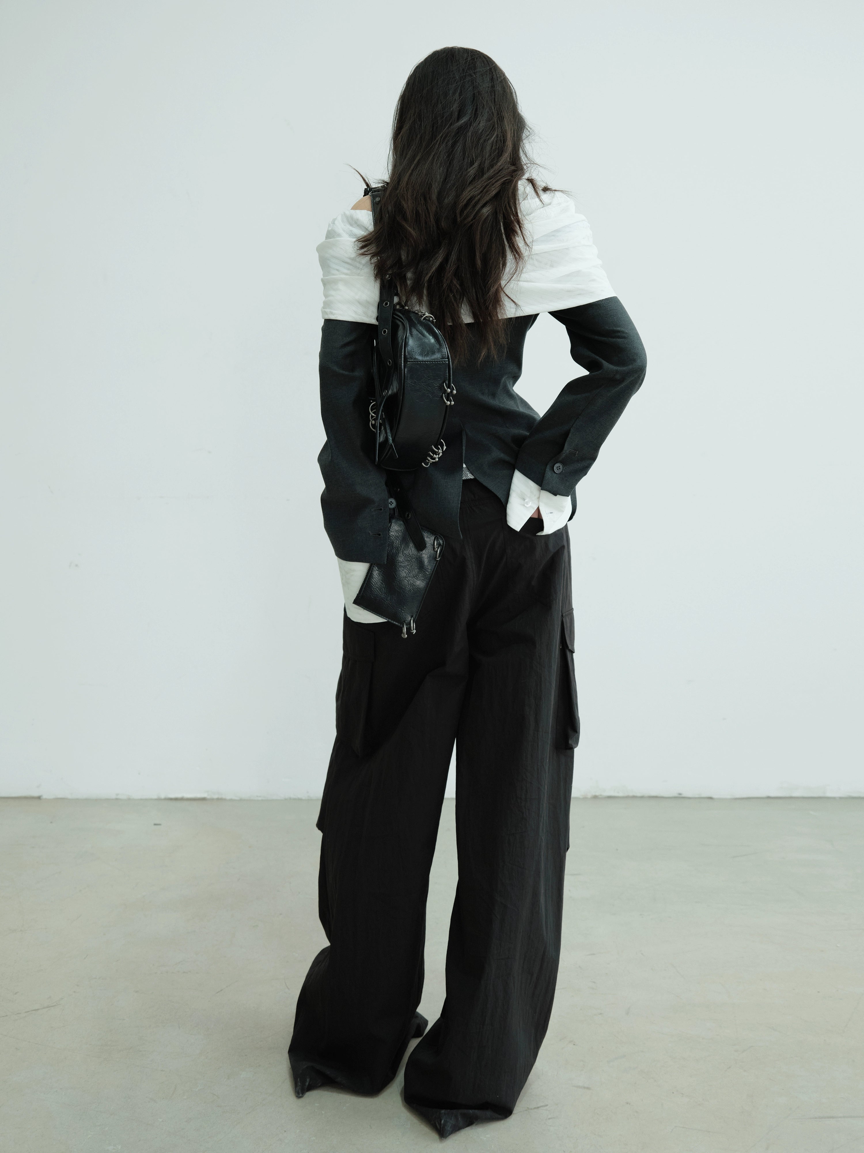 Wide Leg Cargo Pants Contrast Trim