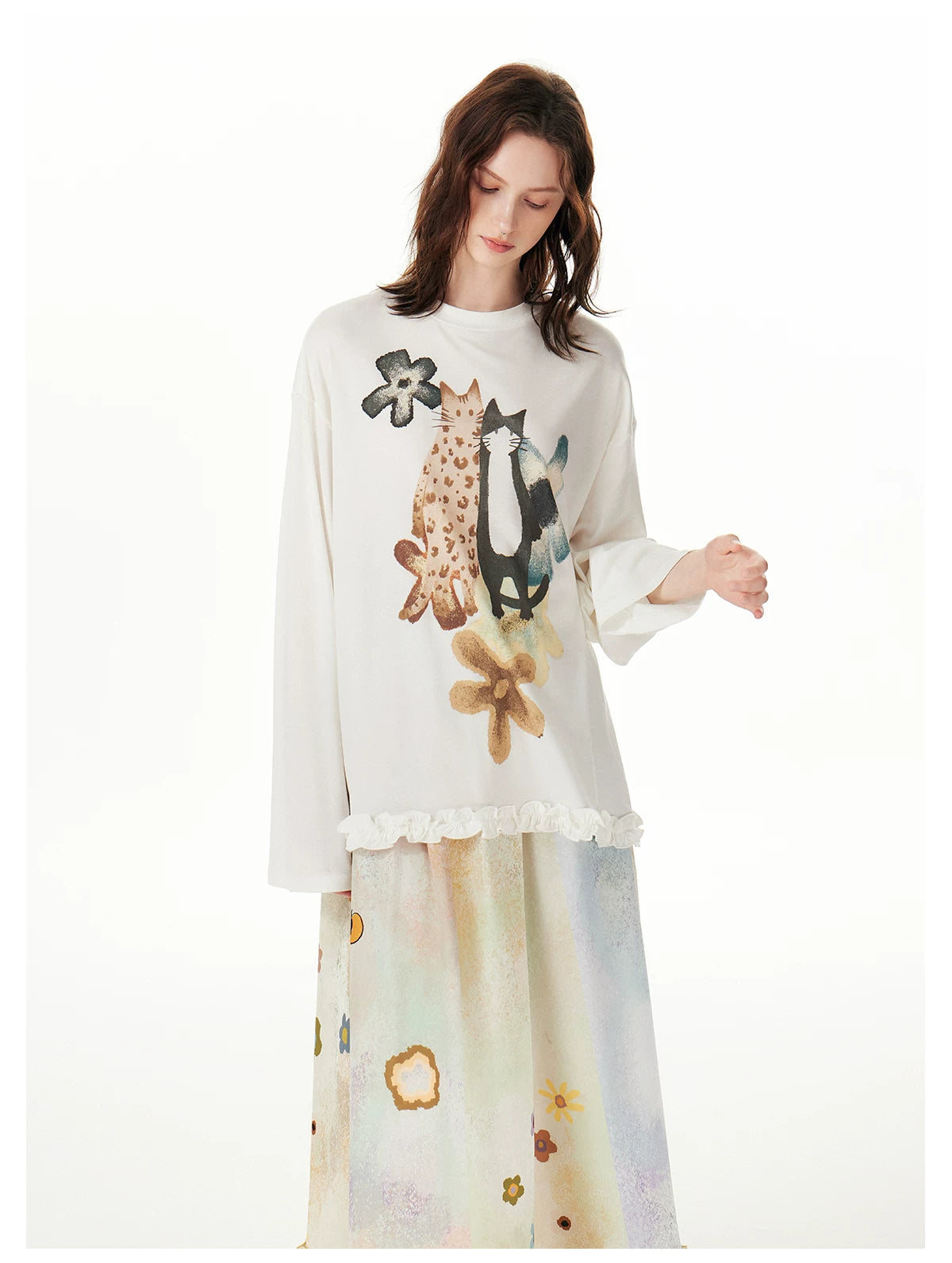 Springtime Pals Painterly Kitty Tunic