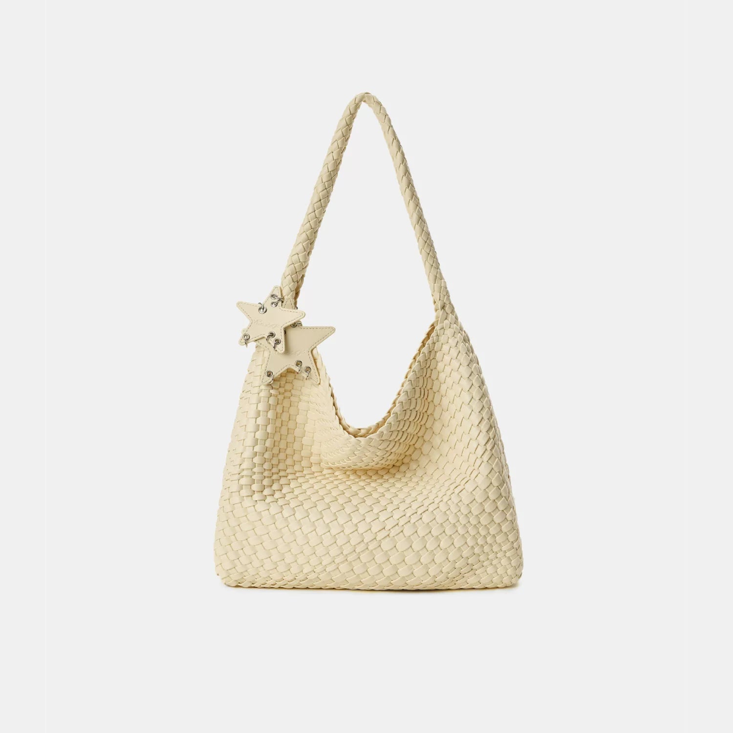 Metallic Braided Star Hobo Tote - Goose Yellow / Large