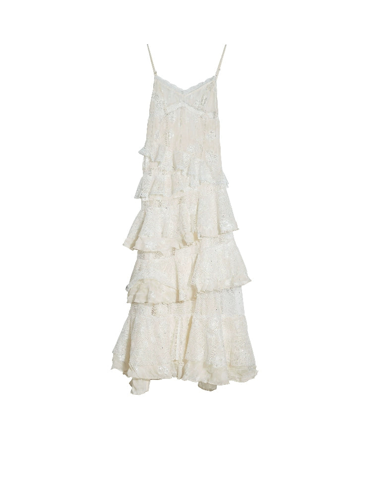 Tiered Ruffle Lace Maxi Slip Dress
