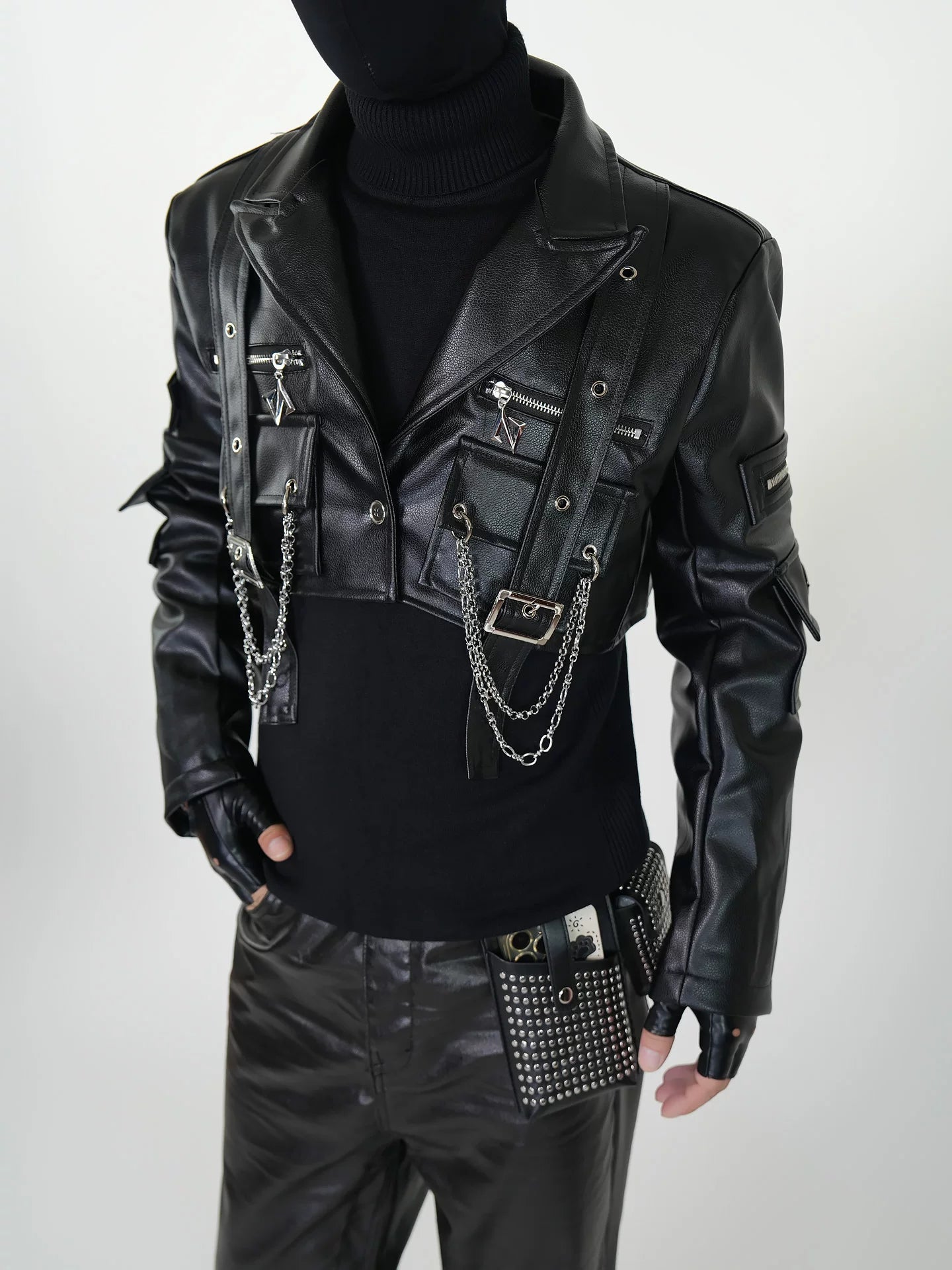 Chain‑Linked Tactical Crop Rider Jacket