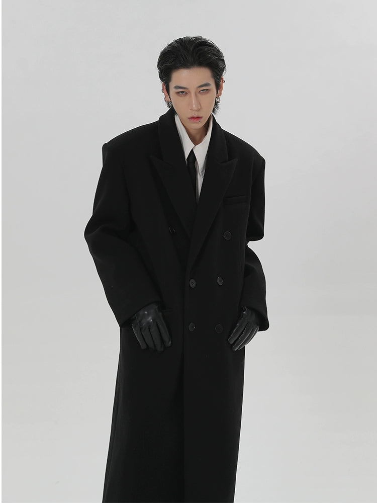 Long Black Double-Breasted Overcoat