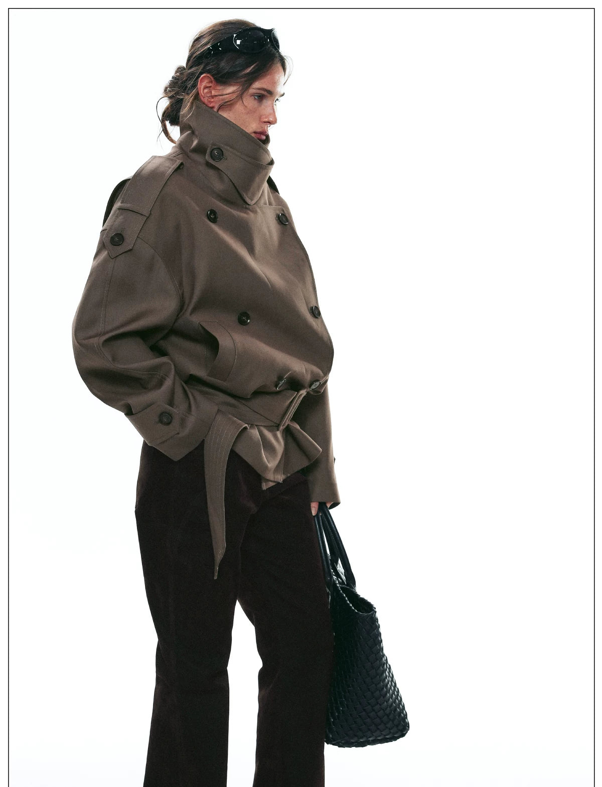 Draped Collar Belted Trench Jacket