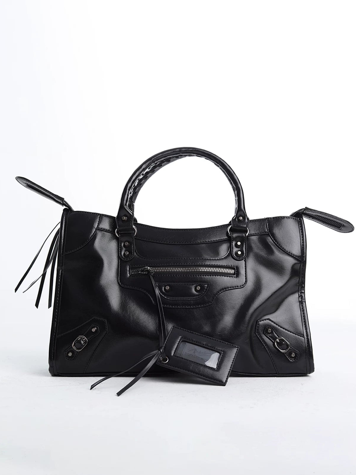 Midnight Engine Glossy Studded Satchel