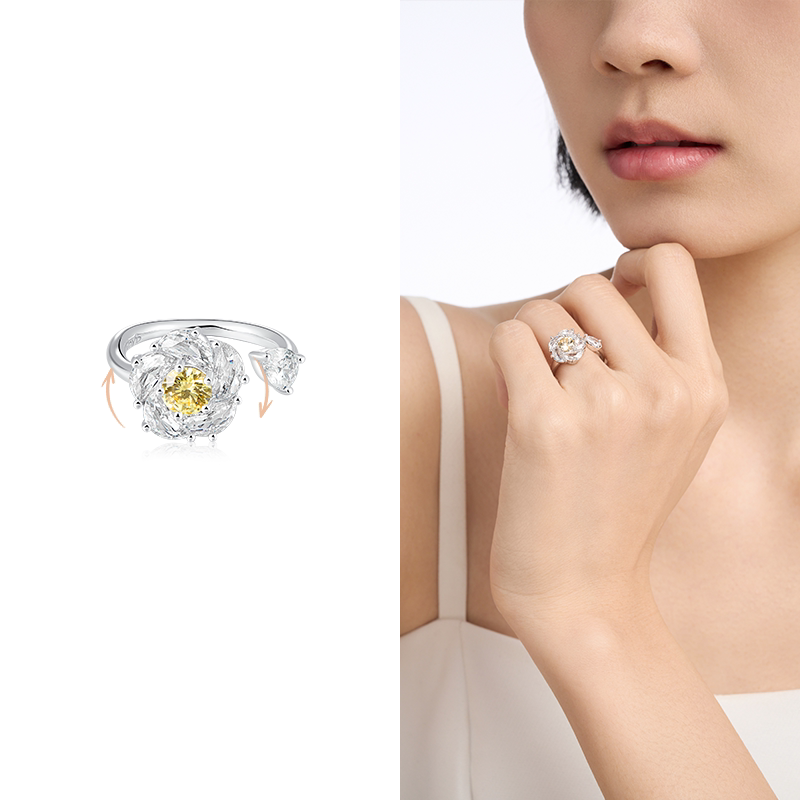 Spinning Camellia Statement Ring - view 3