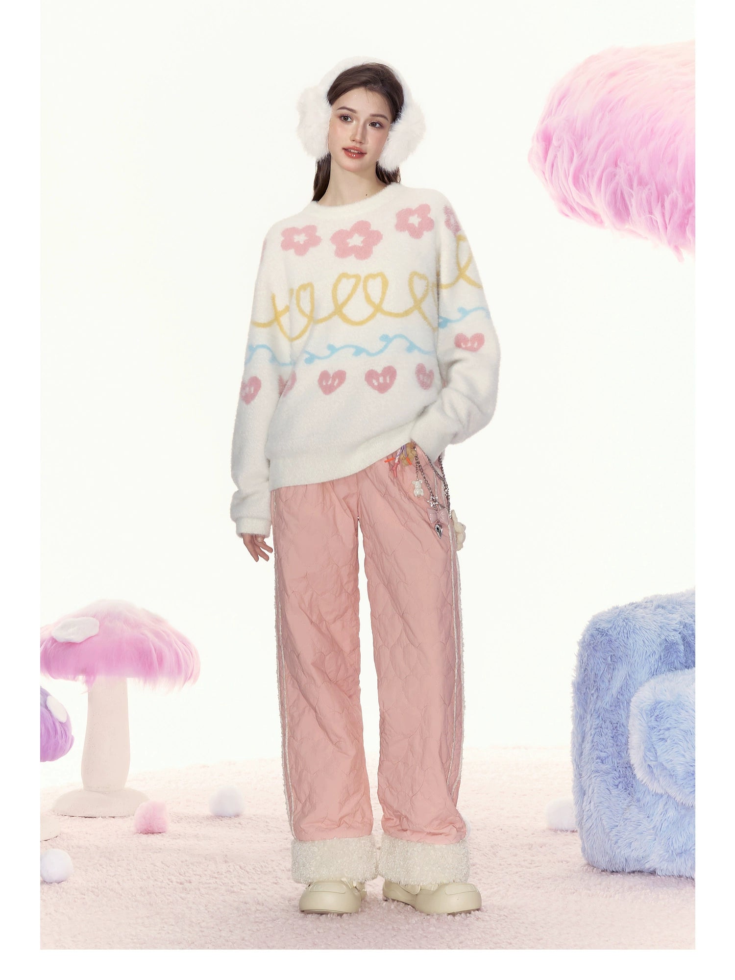 Sherpa-Lined Pink Track Pants