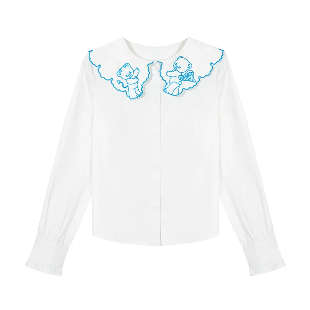 White Angel Embroidered Button Down Shirt