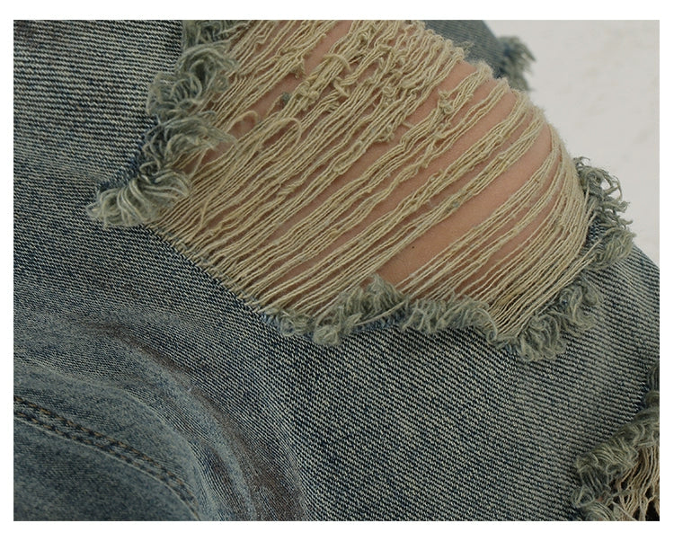 Retro Tie-Dye Distressed Wide-Leg Jeans With Washed Effect And Draping Fit - chiclara
