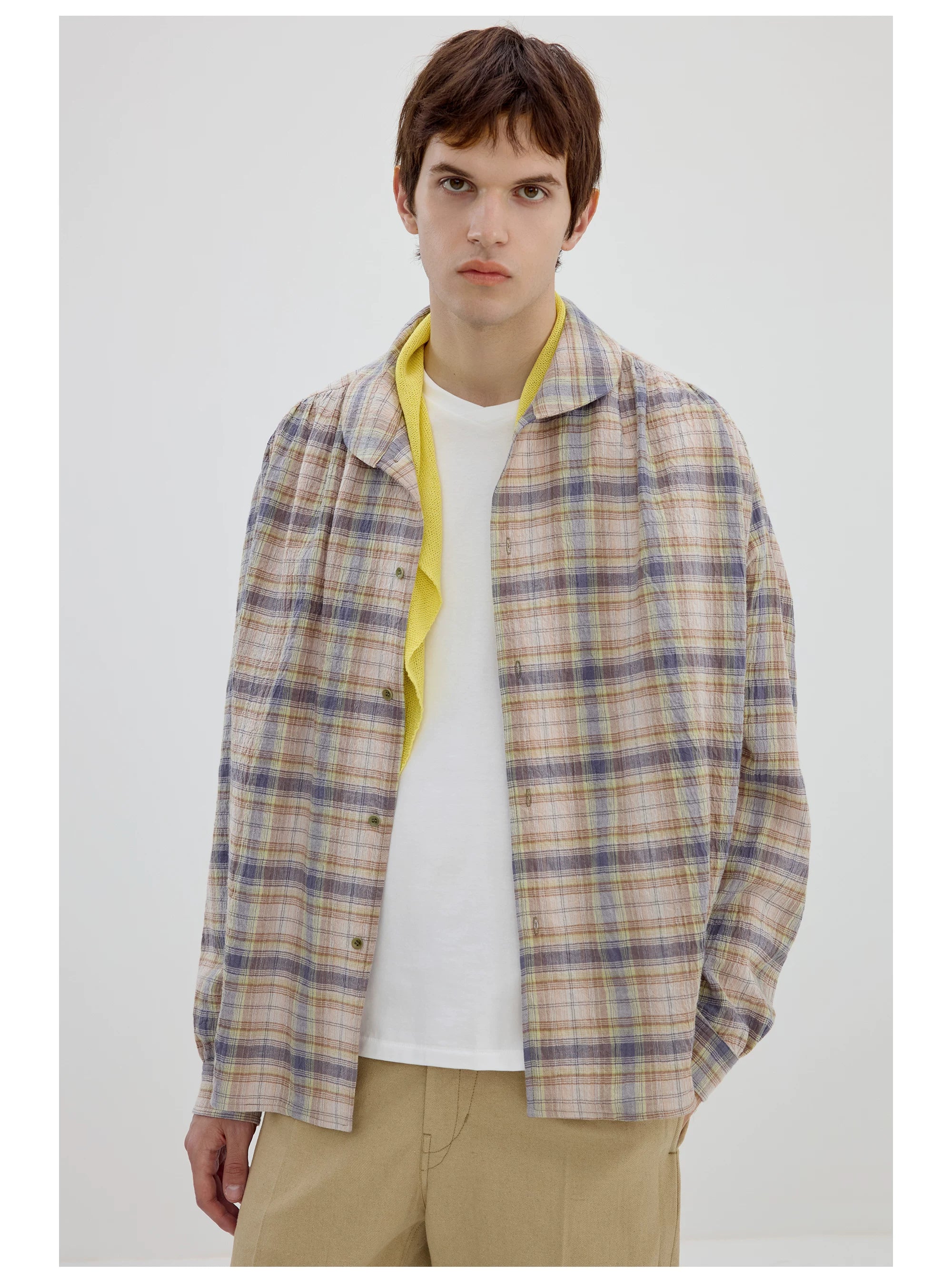 Oversized Pastel Plaid Button-Up Shirt