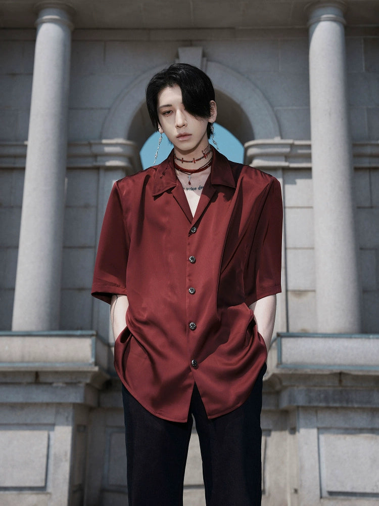 Short-Sleeve Satin Cuban Shirt