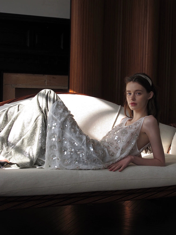 Sequin Embellished Sheer Overlay Dress