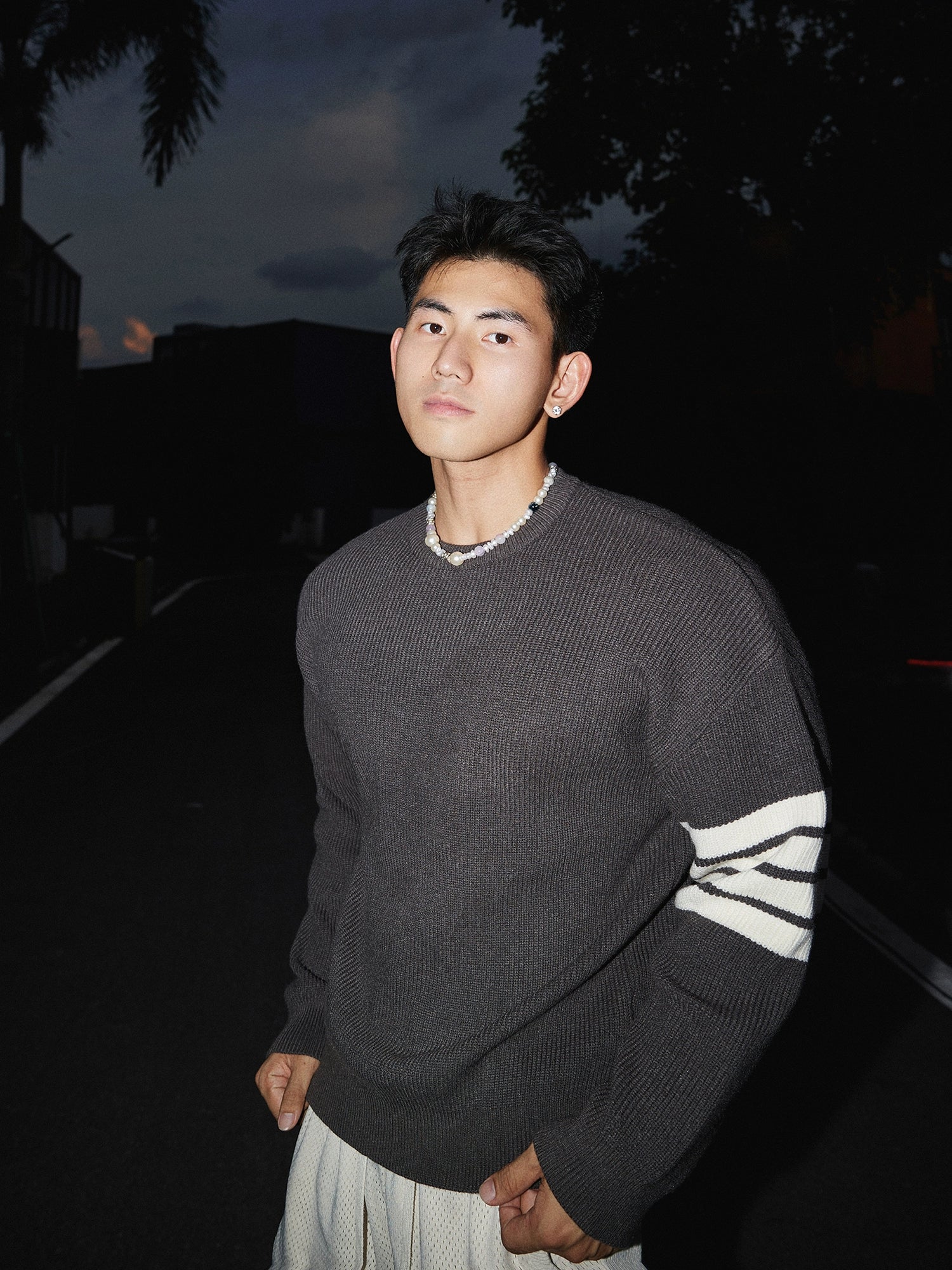 Crewneck Striped Sleeve Sweater