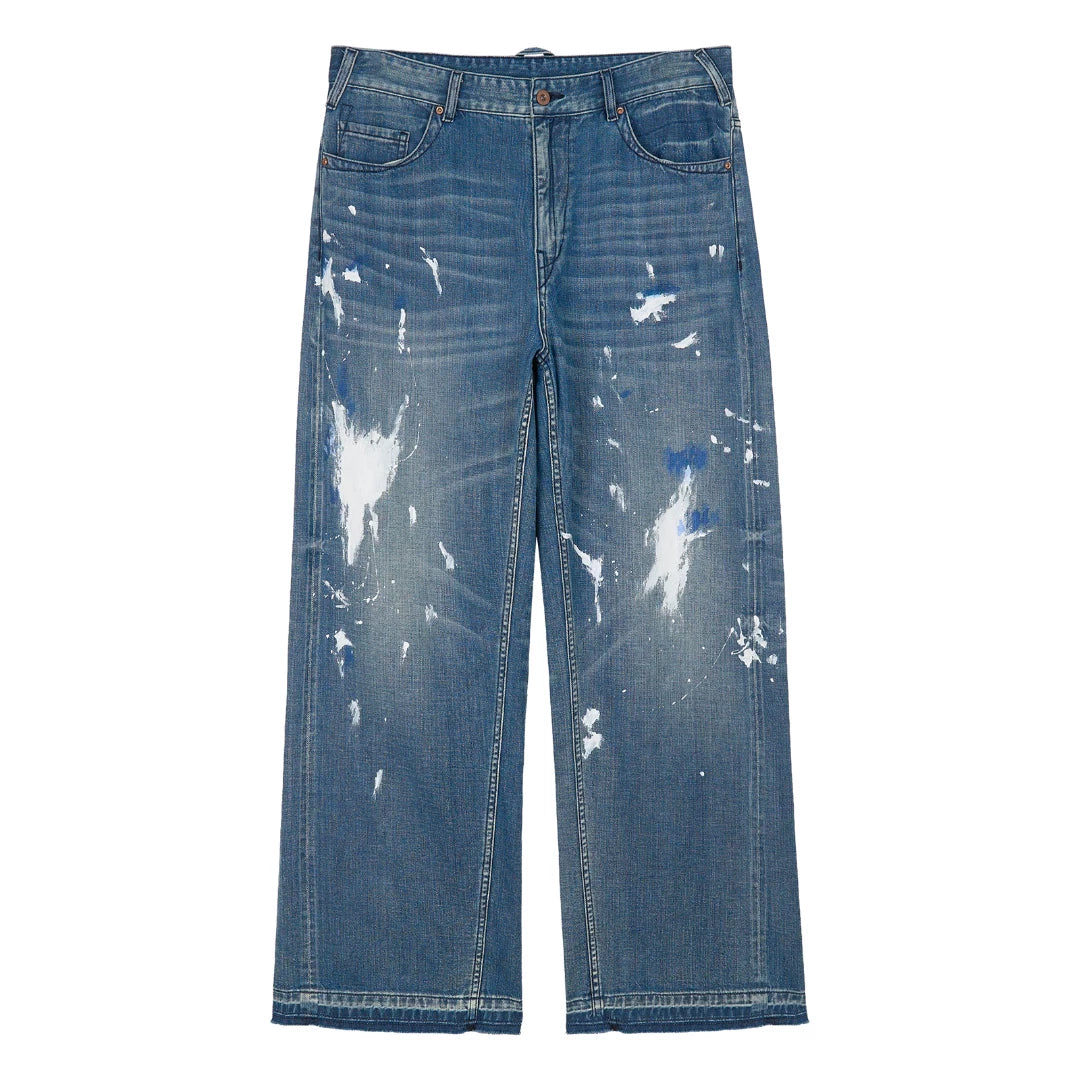 Paint-Splatter Wide-Leg Jeans