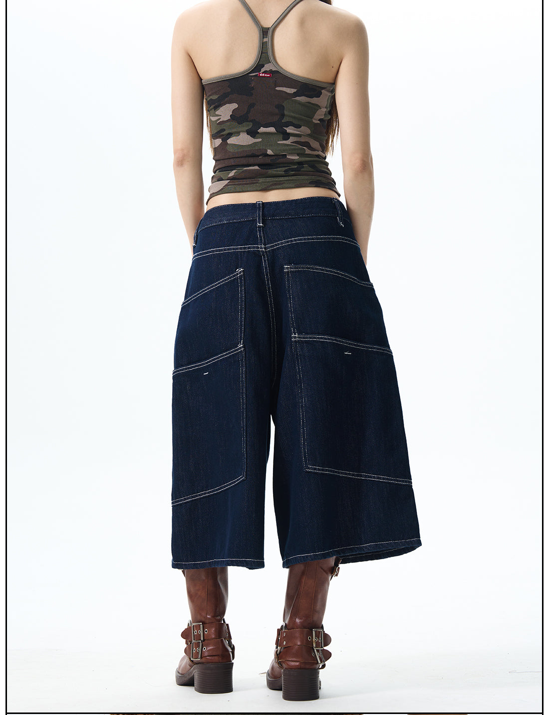 Contrast Stitch Denim Culottes