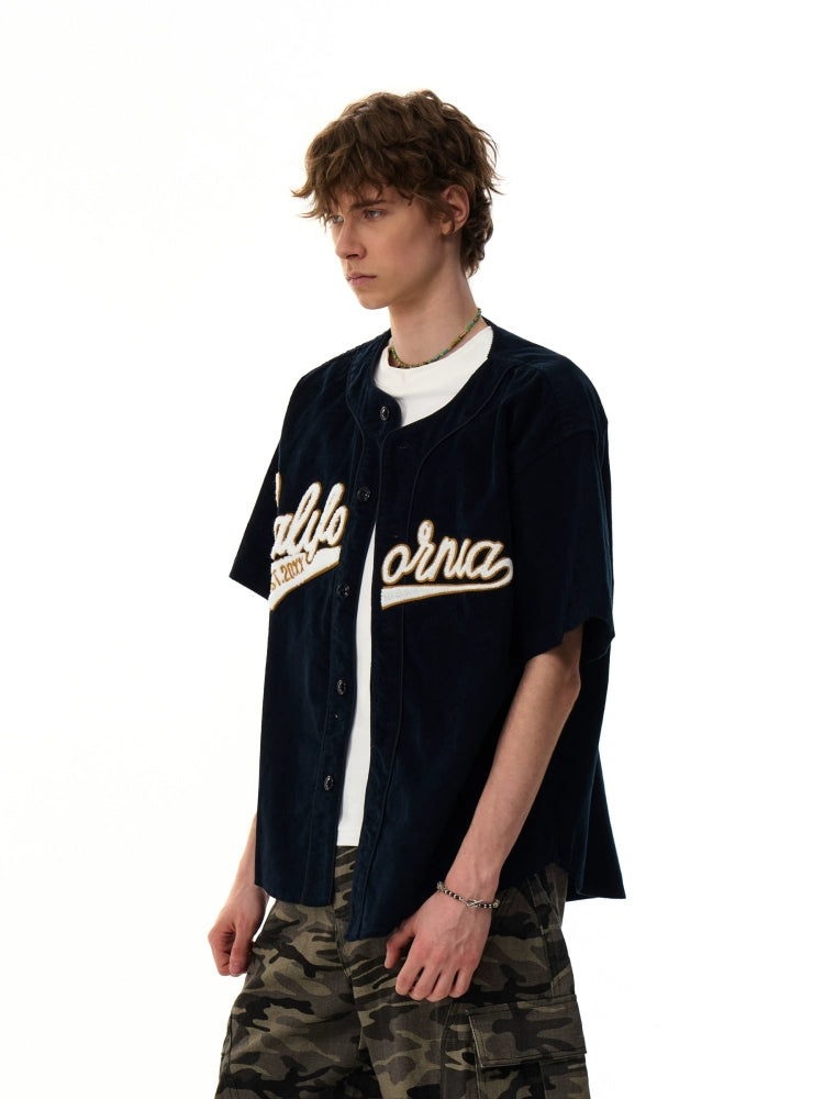 Cali Script Corduroy Baseball Shirt