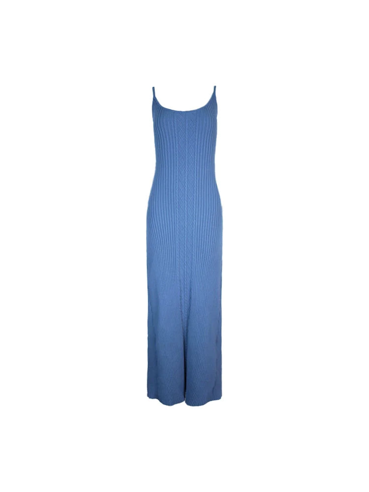 Slim Ribbed Knit Suspender Maxi Dress