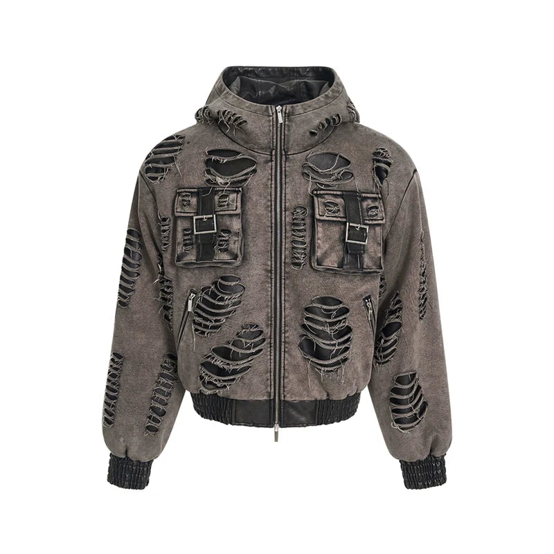Washed Distressed Cargo Bomber Jacket