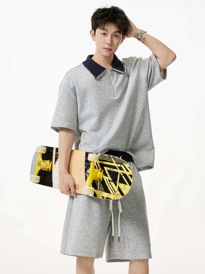 Contrast Collar Quarter-Zip Sweatshirt