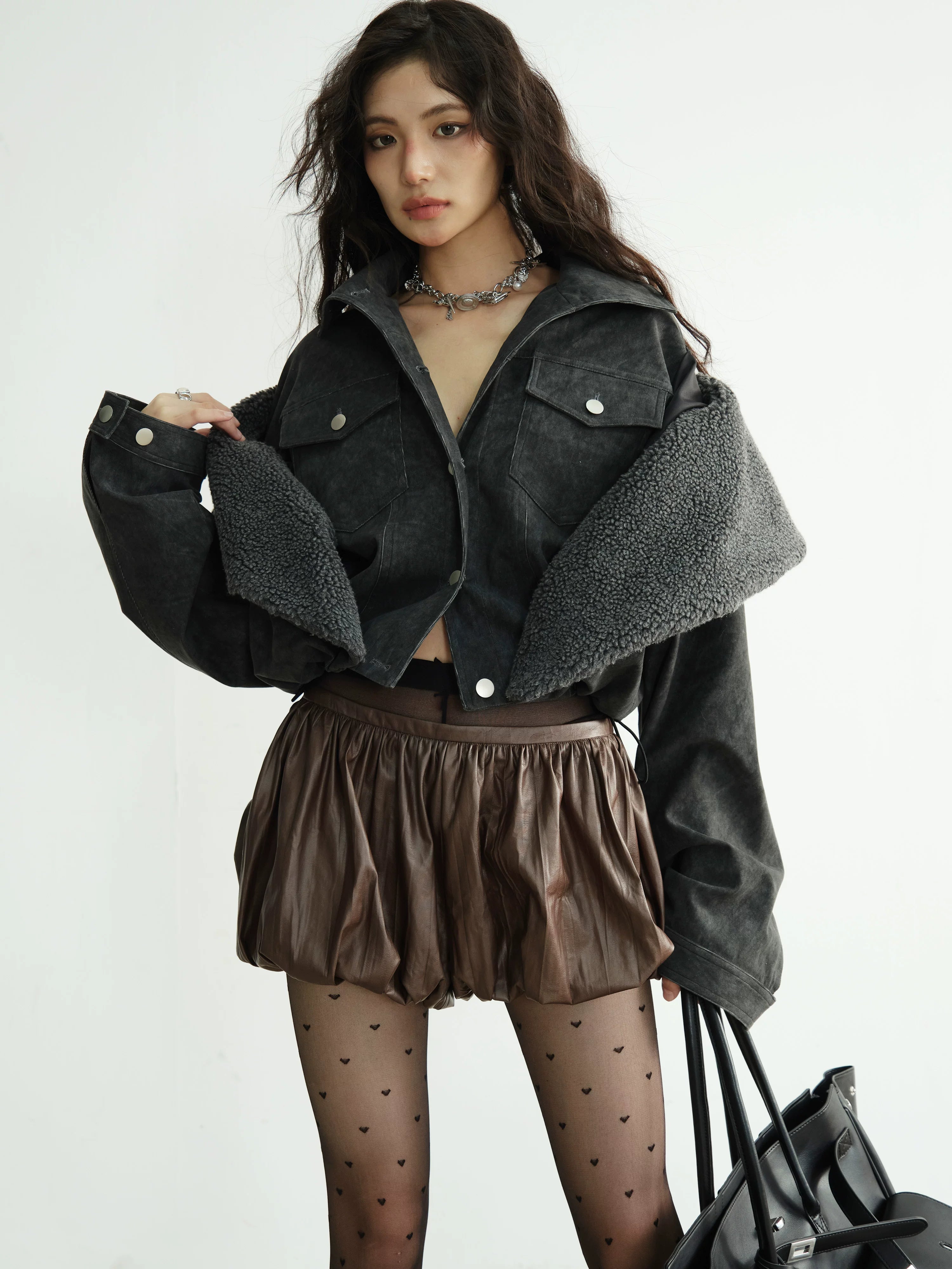Midnight Shearling Cropped Jacket