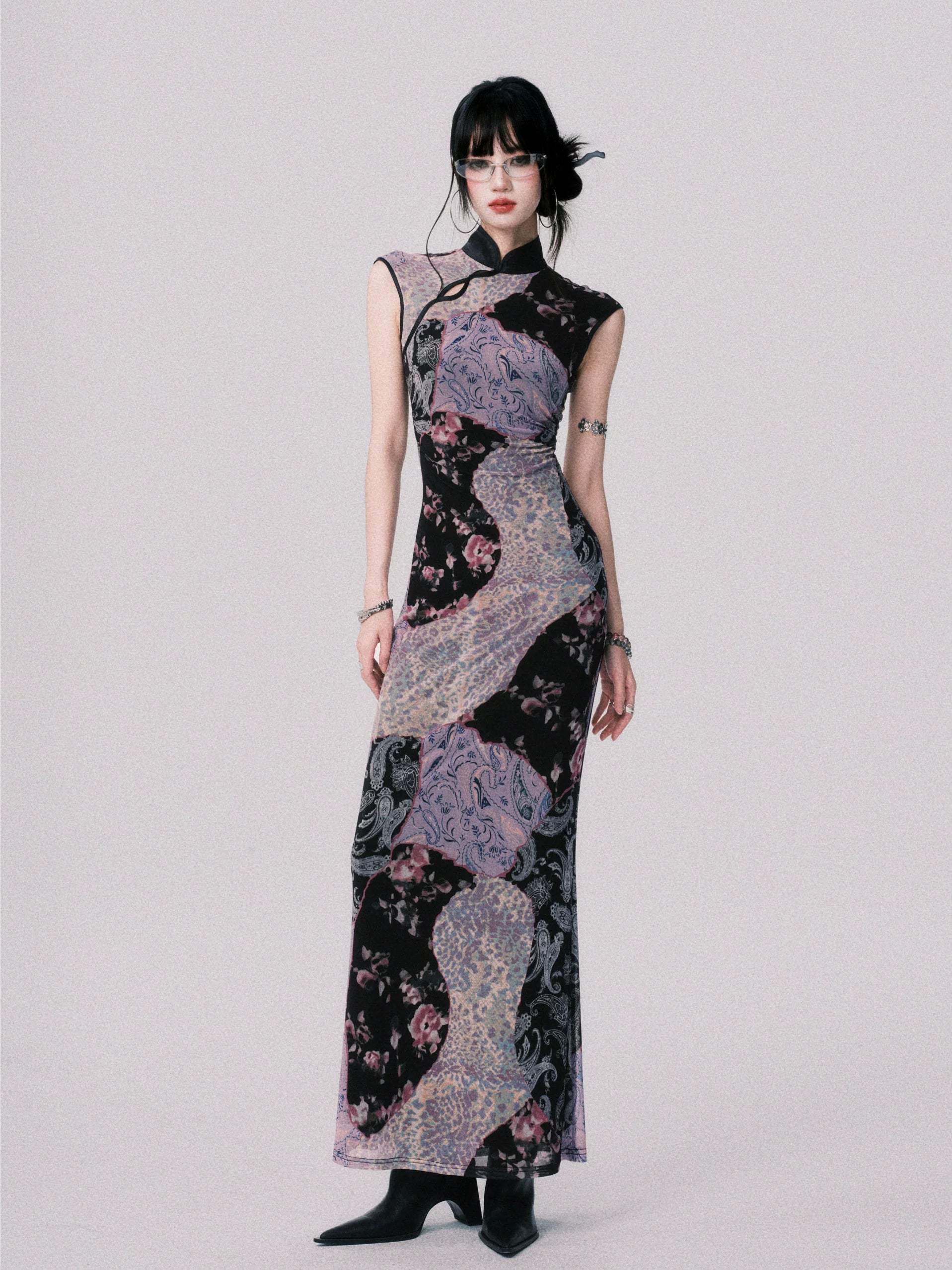 Nocturne Mosaic Cheongsam Maxi Dress