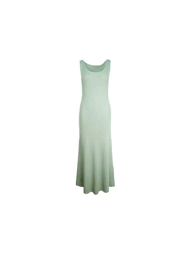 Retro Sleeveless Ribbed Knit Maxi Dress
