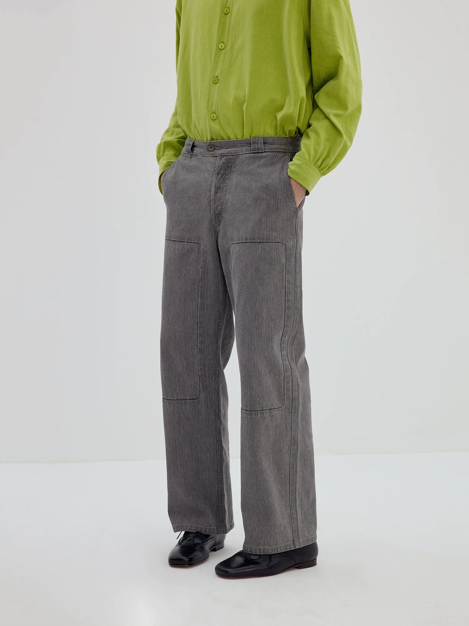Gray Straight-Leg Patch Pocket Pants